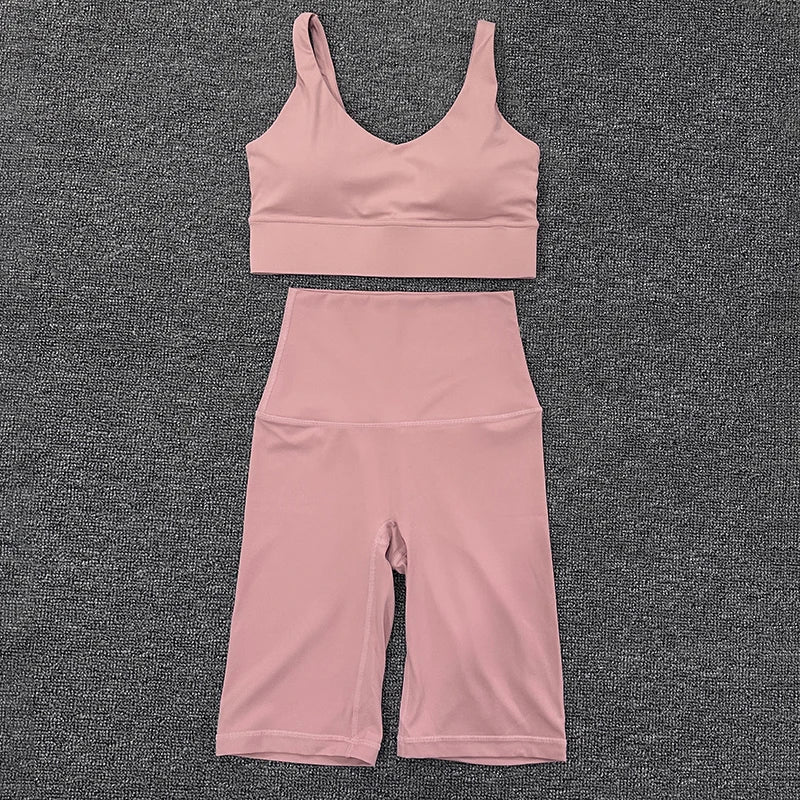 SOISOU Nylon Short Sets Womens Clothing Sports Bra Cycling Shorts Workout Set Women's Tracksuit Gym Yoga Sexy Outfit Women 2023
