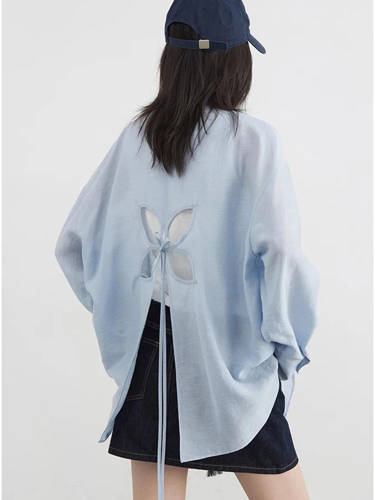 CHIC VEN Women Long Sleeve Shirts Solid Loose Casual New Style Design Back Hollow Out Shirt Female Blouse Spring Summer 2026