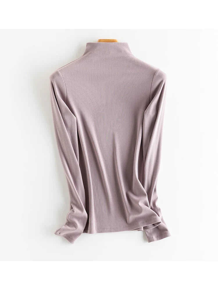 SuyaDream, Women Bottoming T Shirt, Silk Viscose Blend, Long Sleeves, Solid Basic Thermal Shirt, 2024 Autumn Winter Top
