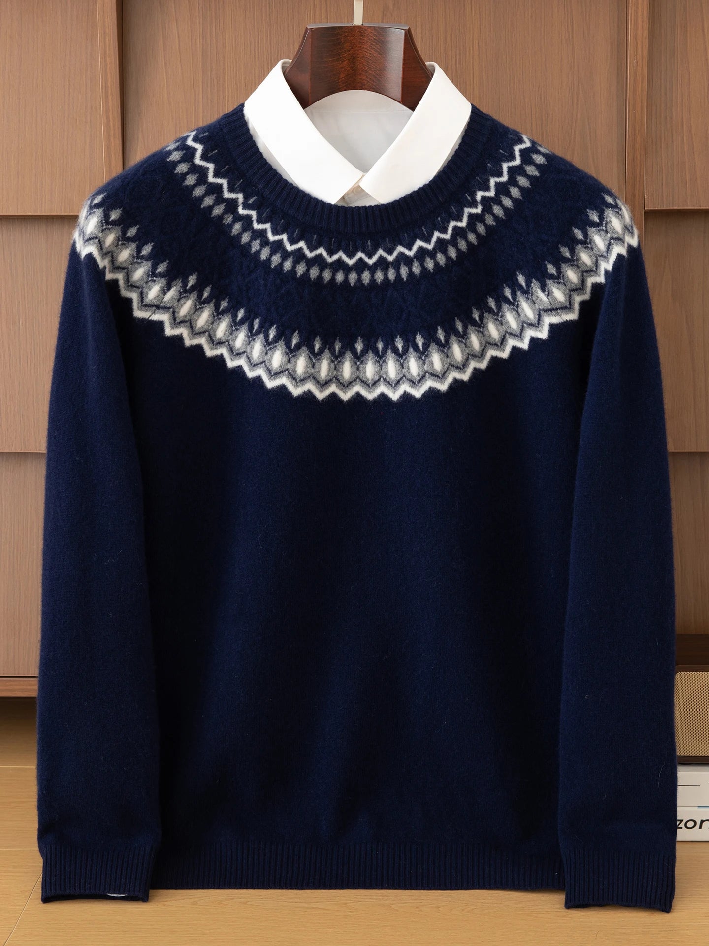 Autumn Winter 100%Wool Knit Pullover Men's O-Neck Color Block Sweater Jumper Fashion Thicken Loose Tops Clothing Warm Base Shirt