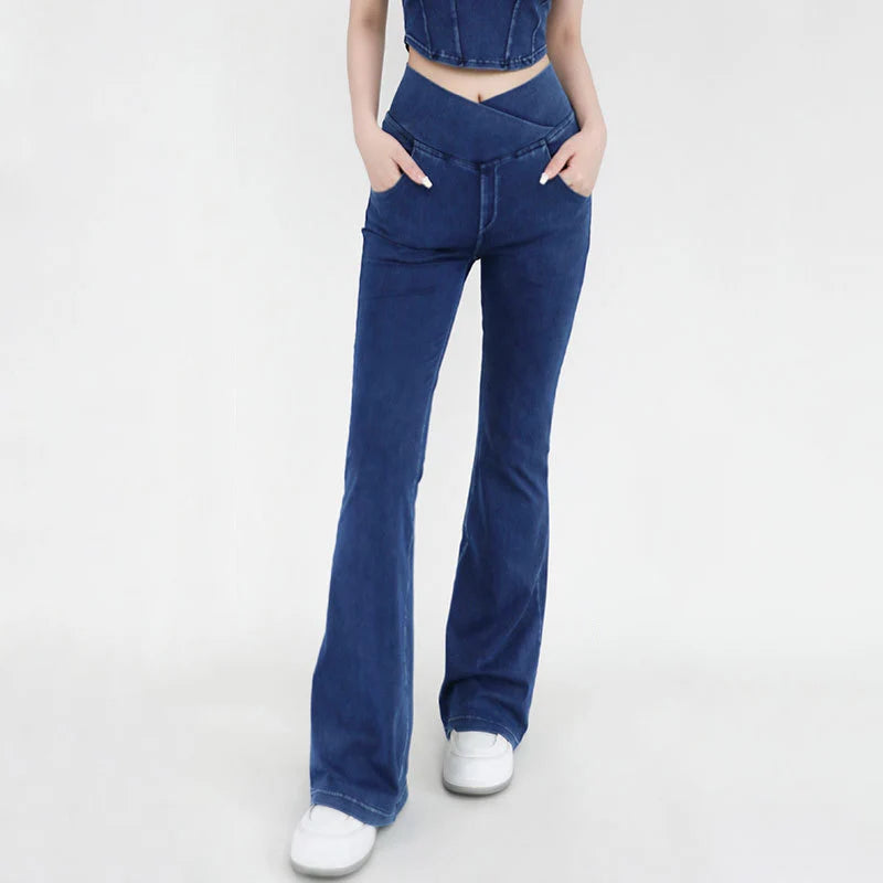 SOISOU Sexy Jeans For Women Leggings Yoga Pants Denim Bell-bottoms Soft Elastic Breathable High waist 4 Pockets Women's Pants