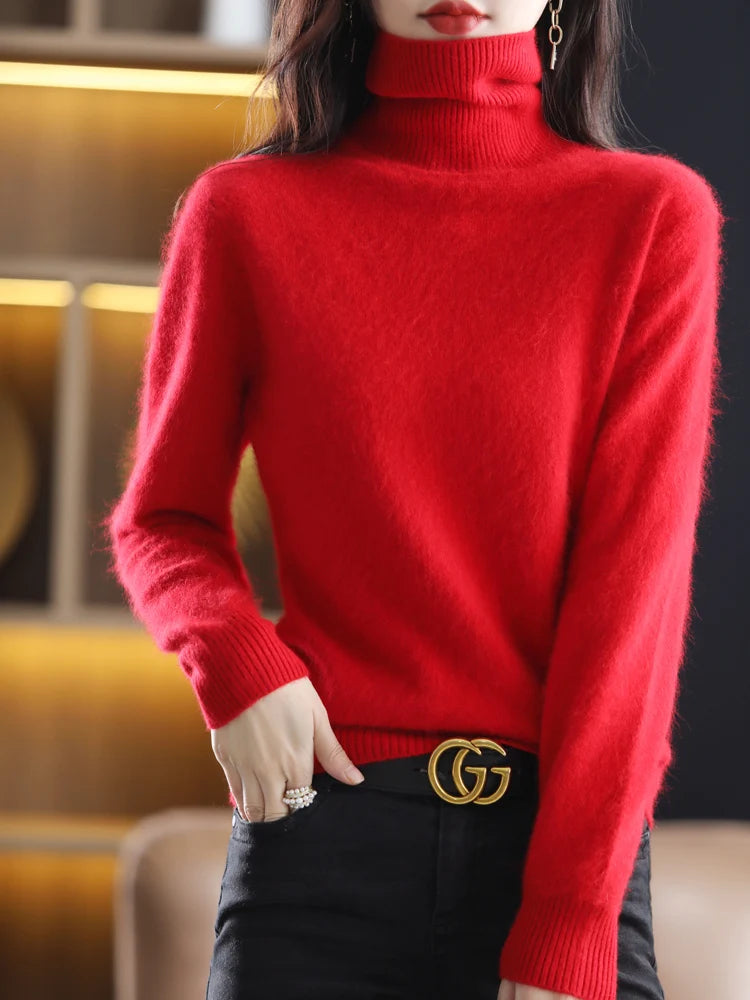 LHZSYY Winter Women Sweater Solid 100%Mink Cashmere Turtleneck Knitted Pullovers Slim Soft Warm Female Long Sleeve 23 Color