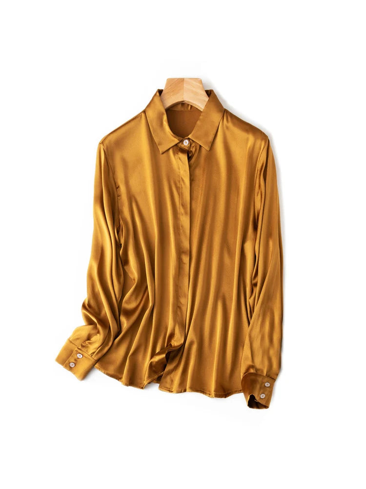 SuyaDream Woman Solid Shirts 93%Real Silk 7%Spandex Long Sleeves Chic Blouses, 2025 Spring Autumn Office Lady Top