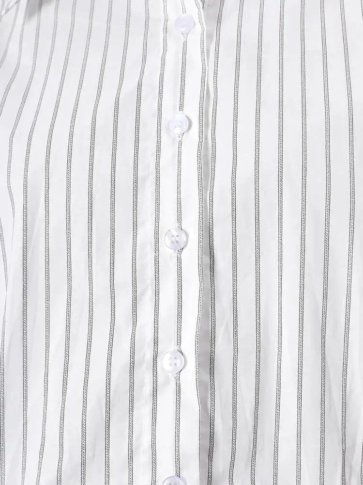 DEAT Fashion Striped Wrap Tie Waist Shirt Mini Dress Women's Lapel Asymmetric Ruched Hem Striped Bodycon Dresses Summer New