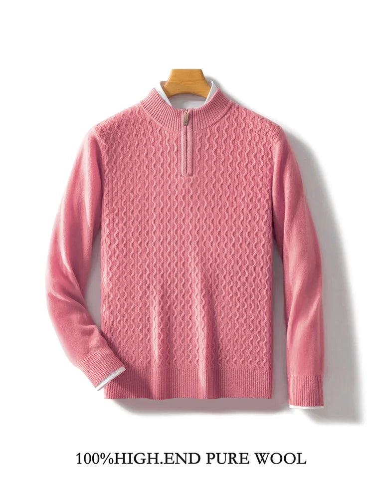 2024 Autumn Winter New Men's Half-High-Neck Thick 100% Pure Wool Sweater Long-Sleeved Business Warm Cashmere Bottoming Shirt Top