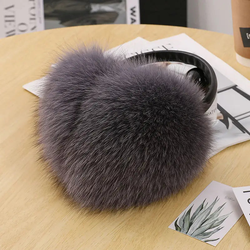 New Arrival Women 100% Real Fox Fur Ear Cover Plush Genuine Fox Fur Earmuff Winter Lady Big Pompoms Fox Fur Fluffy Earmuffs Warm