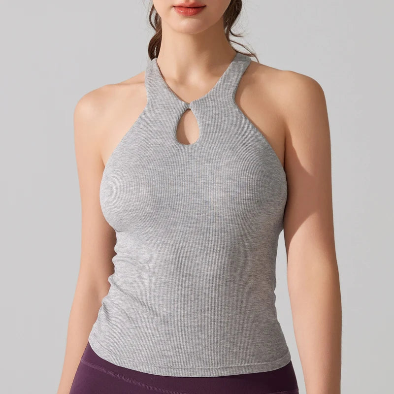 VITALINOVO Women's Tank Top High Neck Ribbed Raceback Going Out Basic Tops with Built-in Bra Summer Sleeveless Yoga Slim Fitted