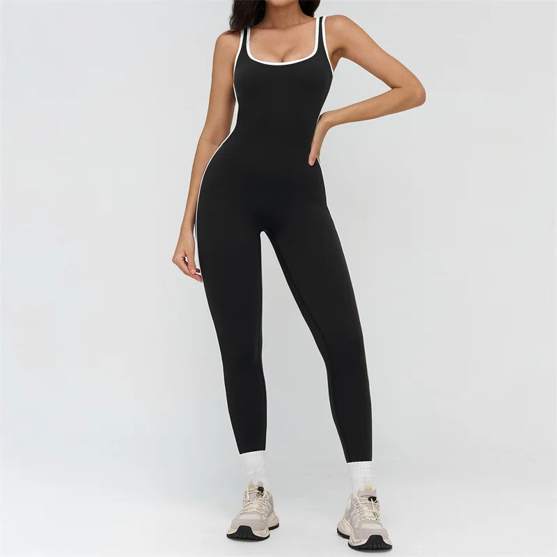 TRY TO BN Sports Jumpsuit Gym Contrast Color Sportswear Backless Fitness Workout One Piece Bodysuit Running Yoga Women Clothing