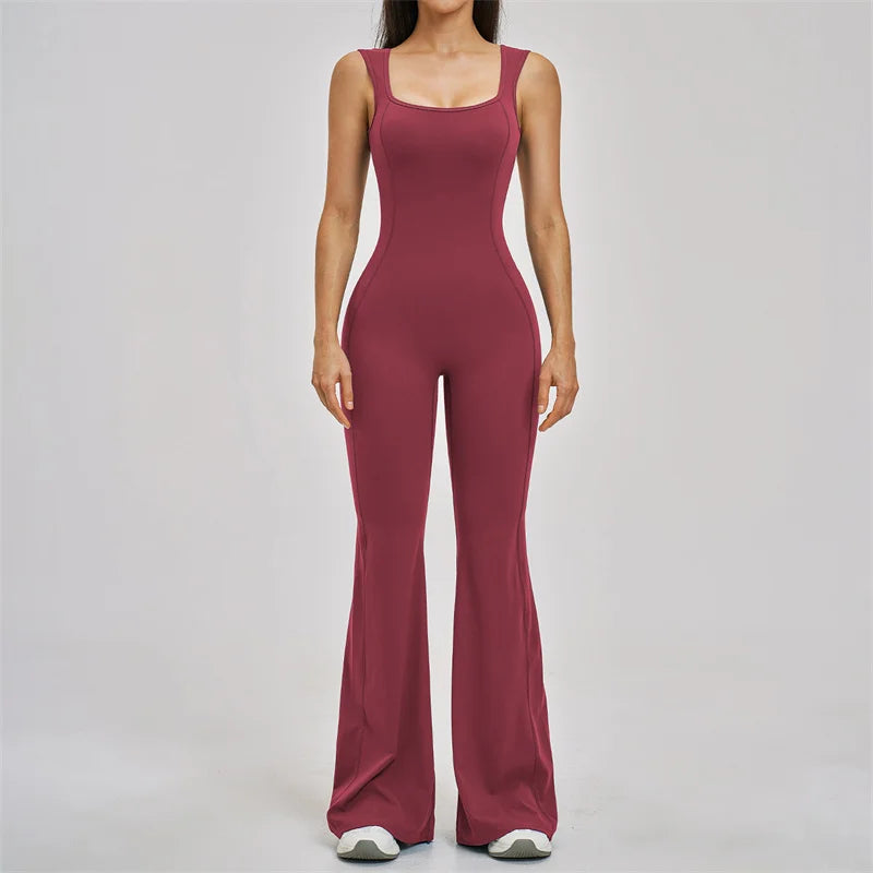 TRY TO BN Women Yoga Jumpsuit Beautiful Back High Strength Fitness Workout Bodysuit One Piece Sportswear Flare Pants Gym Clothes