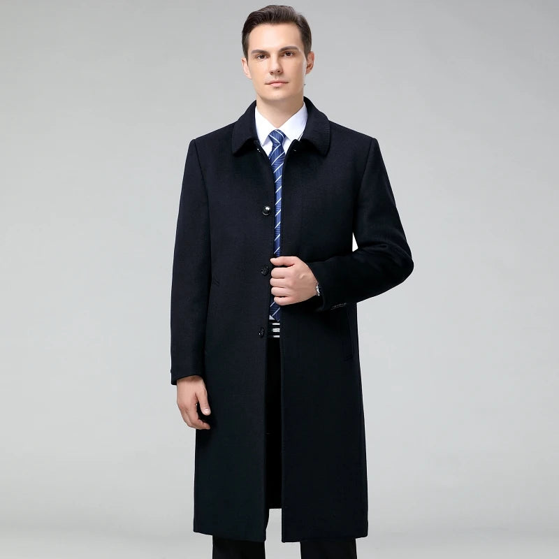 100% Cashmere Jacket Men Casual Business Men's Winter Coats Polo Collar Single Breasted Windbreaker Coat Casaco Masculino
