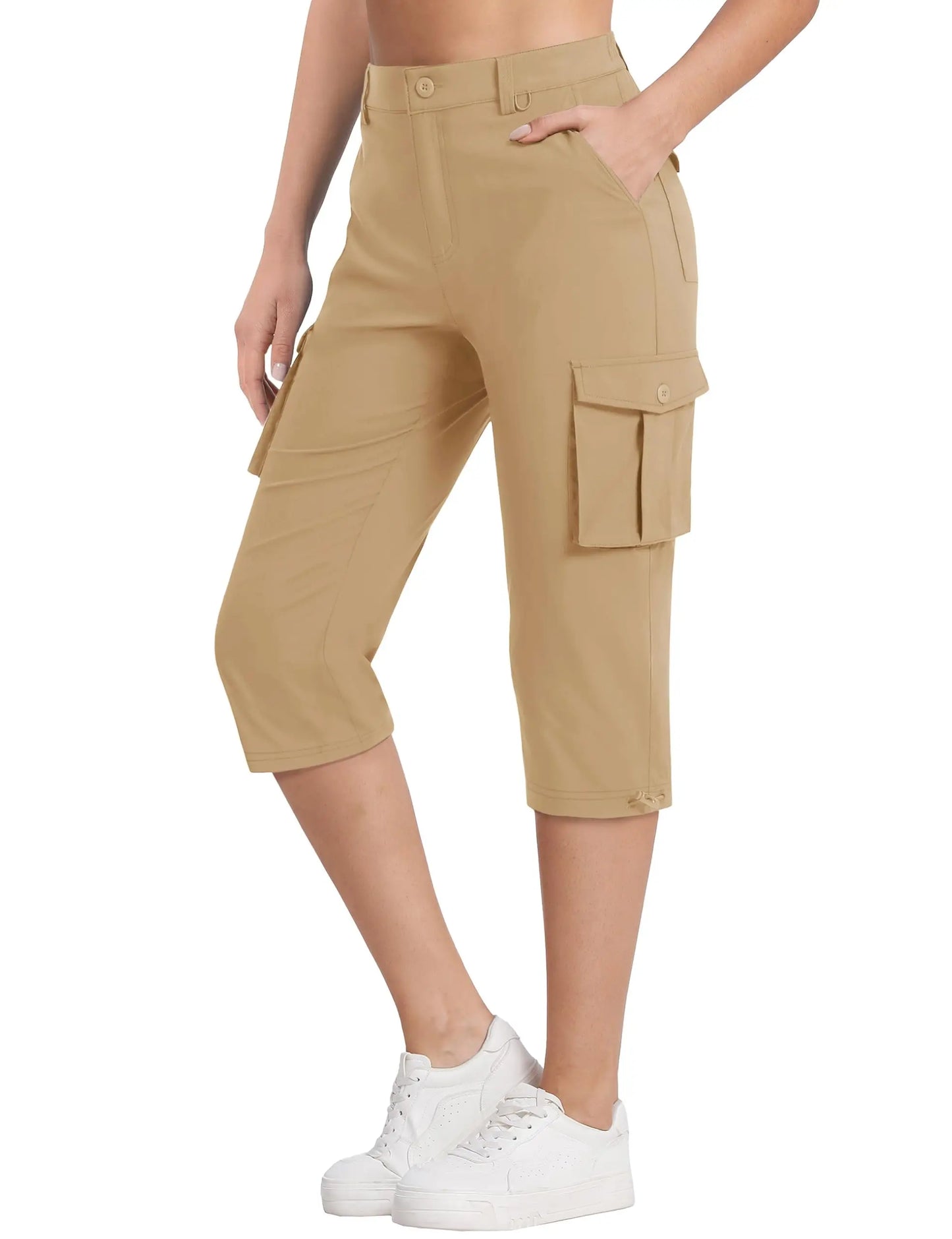 TACVASEN Summer Quick Dry Cargo Capri Pants Womens Outdoor Hiking Knee Length Joggers Lightweight Waterproof Shorts 6 Pockets