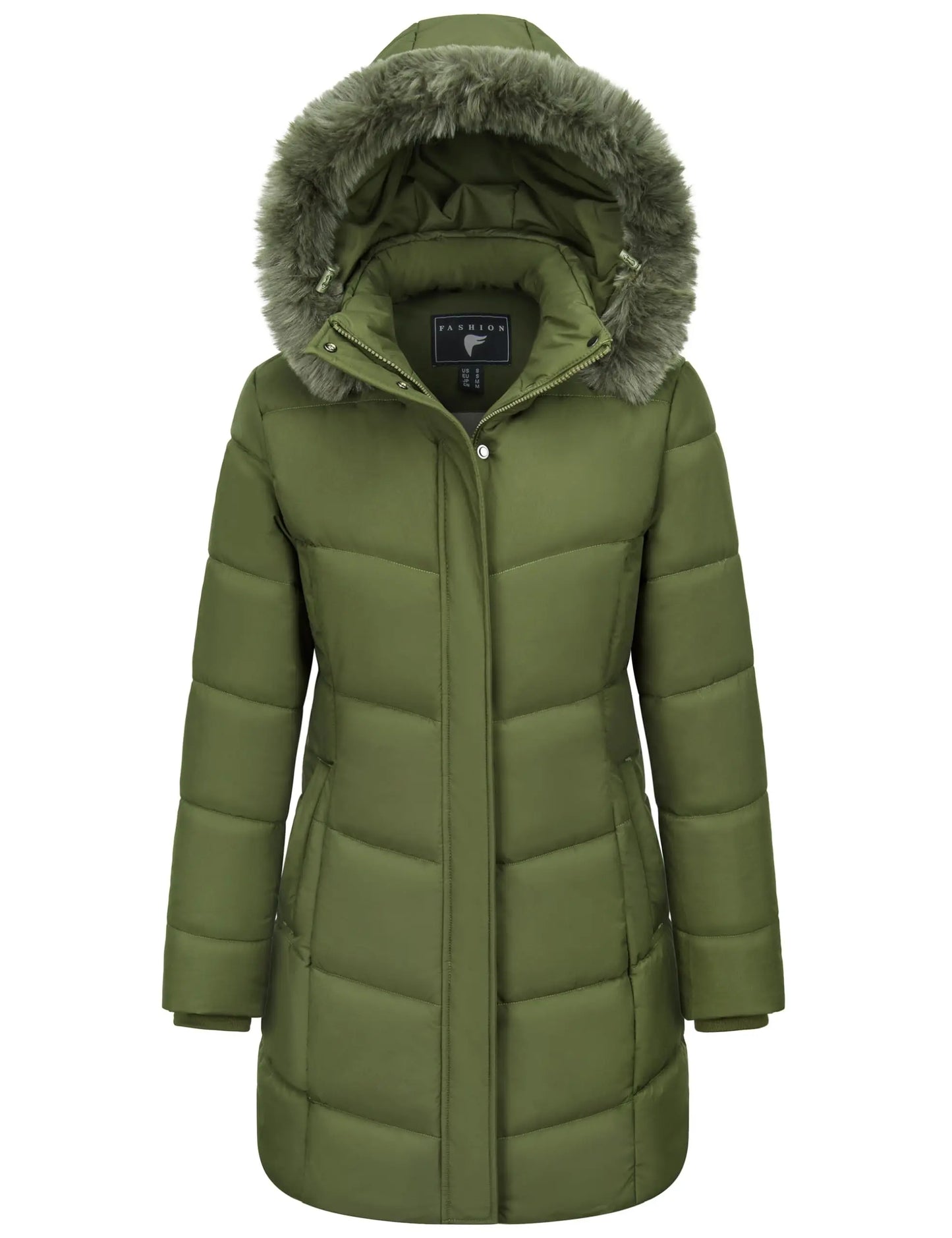 TACVASEN Womens Fleece Long Padding Winter Jacket Down Puffer Outwear with Removable Hood Waterproof Windproof Thicken Park Coat