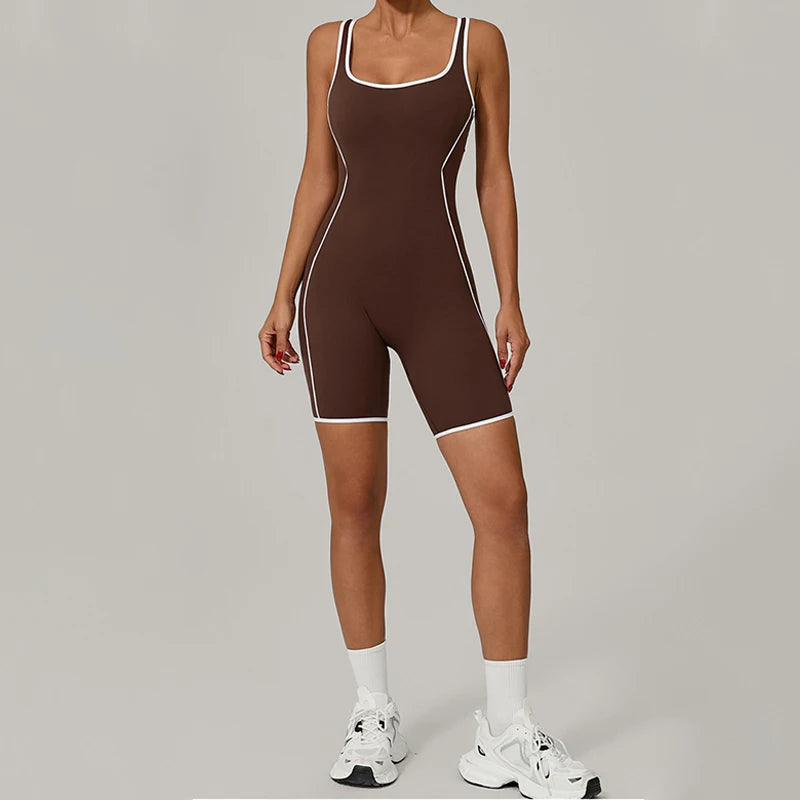 TRY TO BN Yoga Jumpsuit Sports Hollow Back Breathable Contrasting Color Bodysuit Fitness One Piece Set Running Gym Woman Clothes