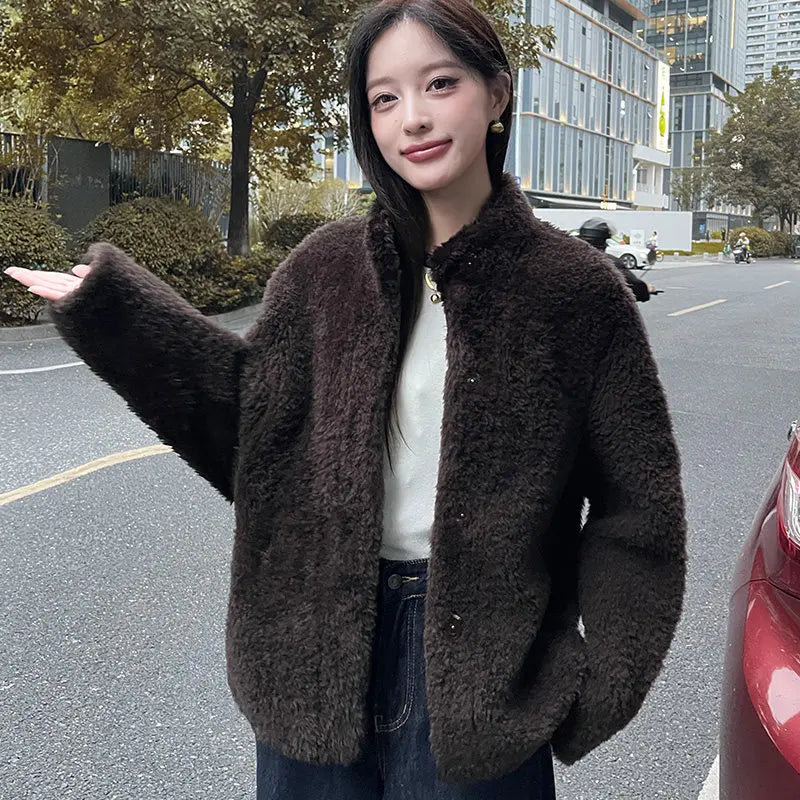 YOLANFAIRY 100% Genuine Leather Jacket Women Warm Natural Fur Coat Woman Winter Short Real Lamb White Fur Coats Jaqueta Feminina