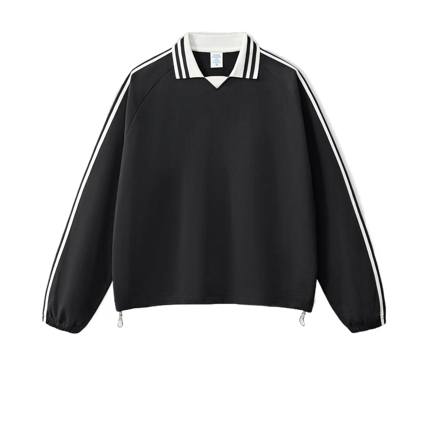 Custom LOGO men's American striped 100% cotton sweater 380G college style contrasting color lapel couple commuter sweater