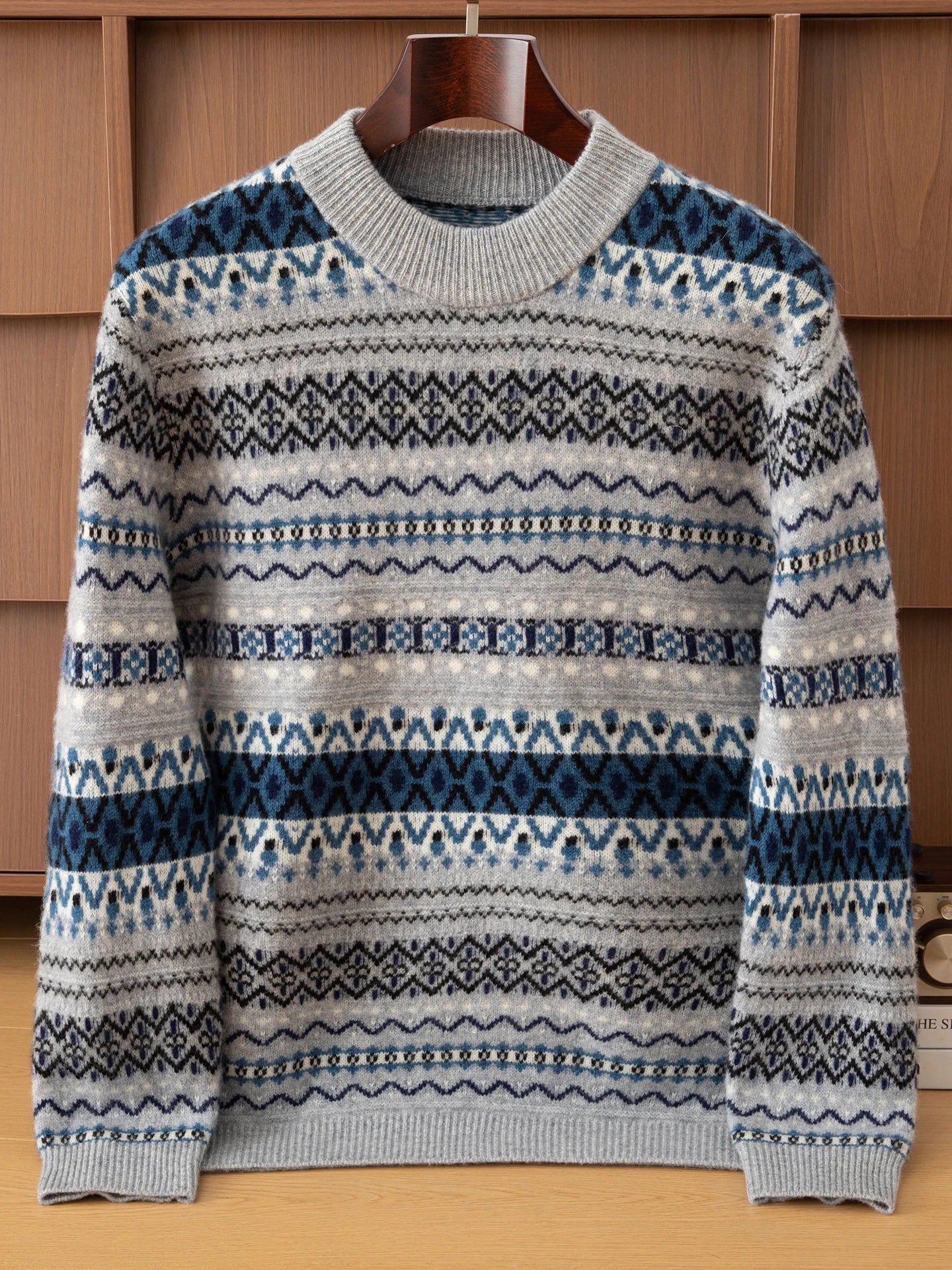 Autumn/Winter New Men's Sweater Jumper 100% Pure Wool Knitt Half High Neck Pullover Business Casual Jacquard Thickened Menswear