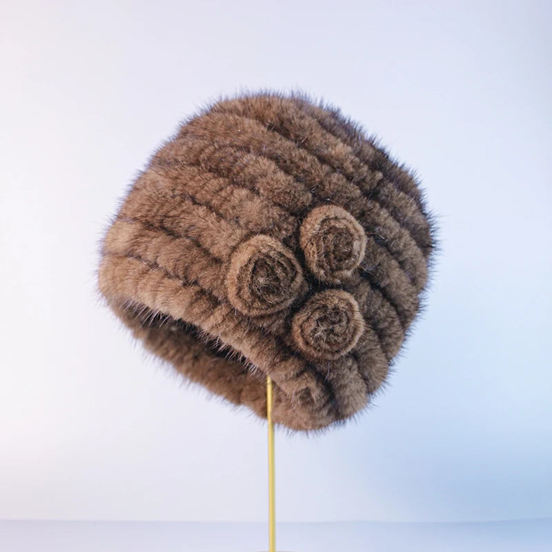New fashion Genuine real natural women's knitted Mink Fur Hat hand made knit Fashion Winter Headgear brimless cap
