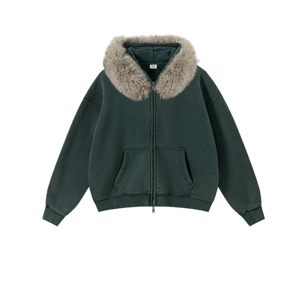 Custom LOGO Men's 400G Autumn Winter Retro Washed Boxy Fleece Collar Plush Thickened Hooded Zipper Jacket Couple style set