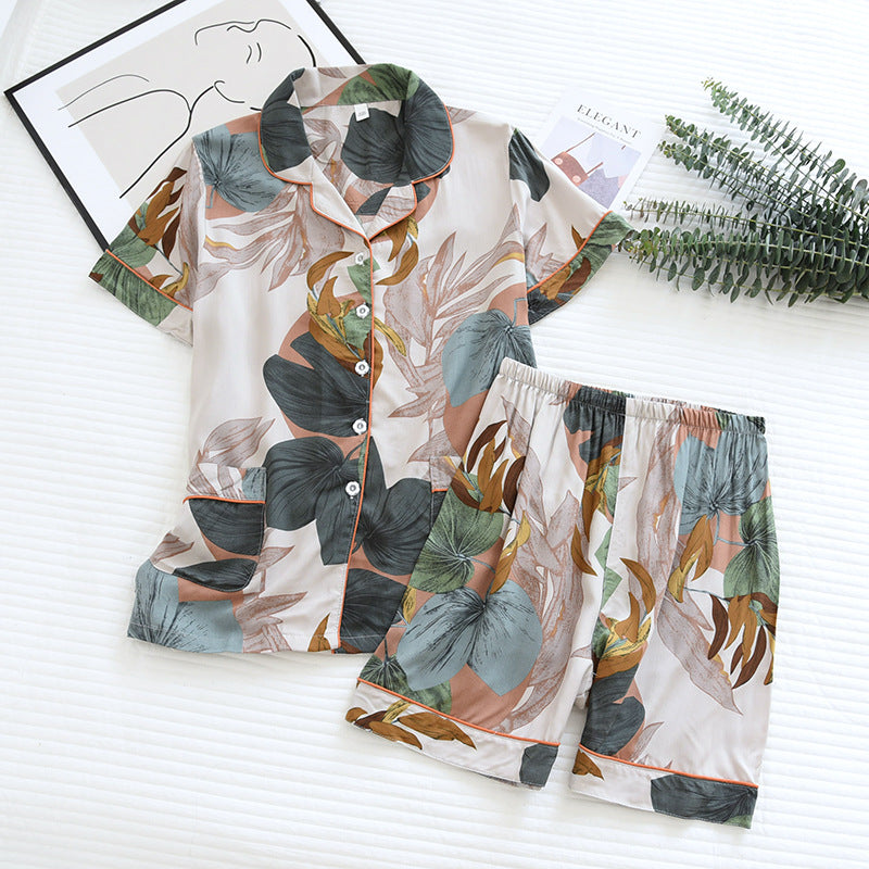 Summer new ladies 100%viscose pajama set short-sleeved shorts thin section home service loose large size two piece set plus size