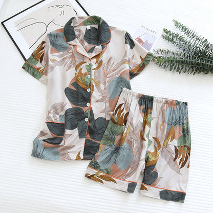 Summer new ladies 100%viscose pajama set short-sleeved shorts thin section home service loose large size two piece set plus size