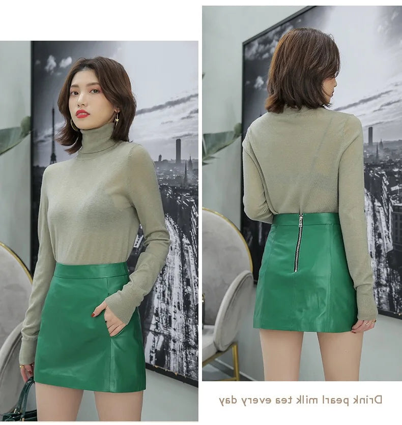 Sheepskin Leather Skirt Women 2024 Fashion New High Waist Skirt Spring Autumn Slim Mini Skirt Genuine Leather Shorts Boots Y2k