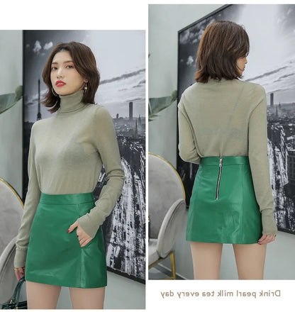 Sheepskin Leather Skirt Women 2024 Fashion New High Waist Skirt Spring Autumn Slim Mini Skirt Genuine Leather Shorts Boots Y2k