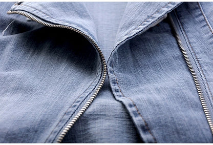 Short Zipper Stretch Denim Jacket Women Slim Vintage Spring Autumn Lady Long-sleeved Motorcycle Coat Casual Female Jean Outwear