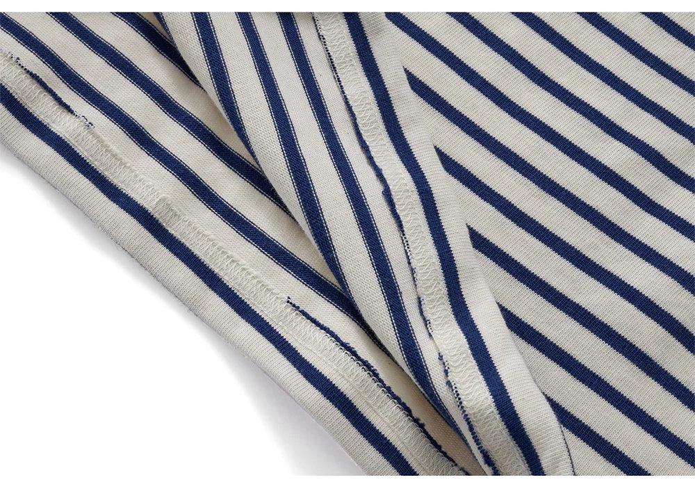 Winter New Blue White Striped Long Sleeve T Shirt Men Japanese Retro Heavy Weight Cotton Casual Tops Lovers Shirt Streetwear