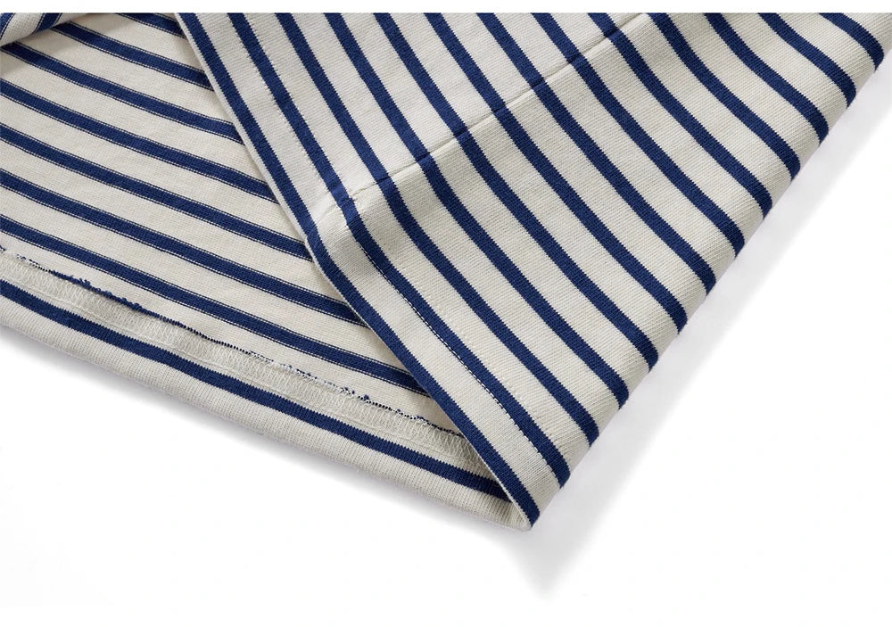 Winter New Blue White Striped Long Sleeve T Shirt Men Japanese Retro Heavy Weight Cotton Casual Tops Lovers Shirt Streetwear