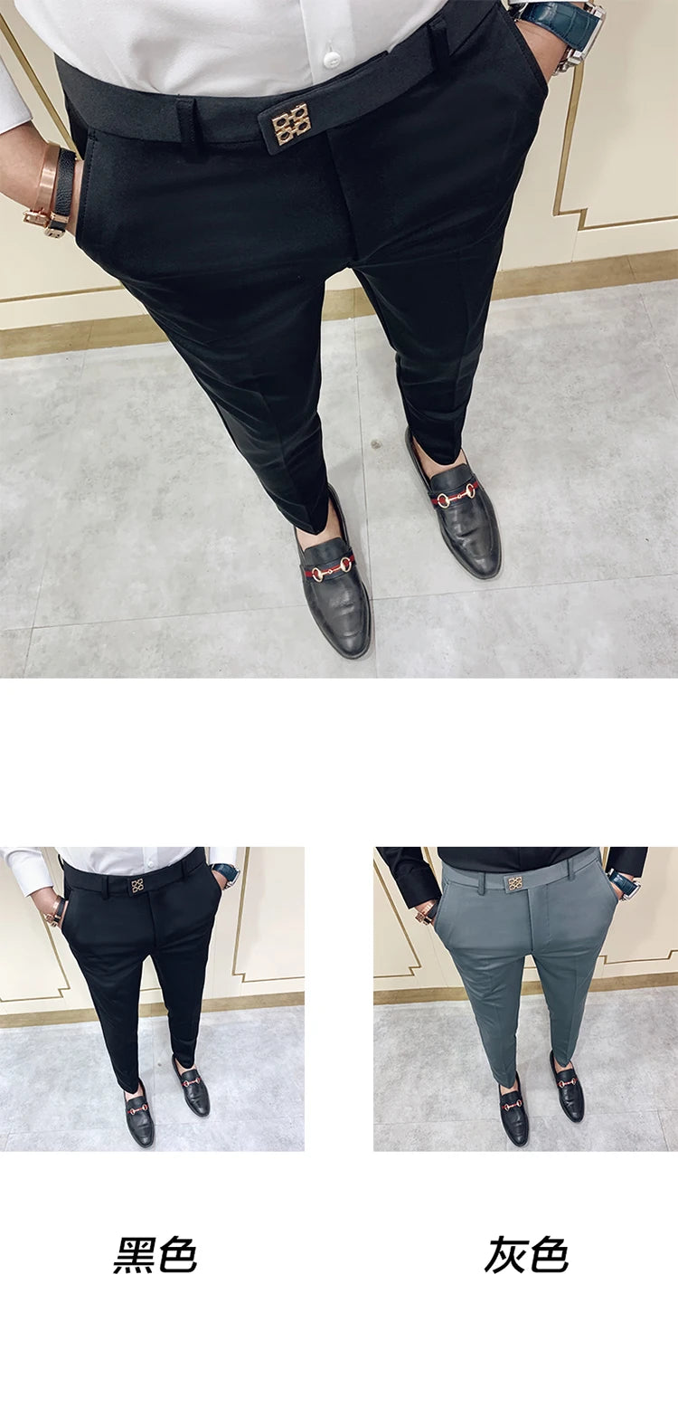 Spring 2026 Mens Casual Slim Fit Dress Pants Streetwear Suit Pants Men High Quality Office Pants All Match ankle Length Trousers