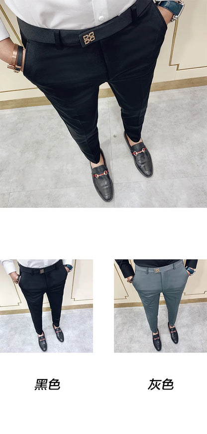 Spring 2026 Mens Casual Slim Fit Dress Pants Streetwear Suit Pants Men High Quality Office Pants All Match ankle Length Trousers
