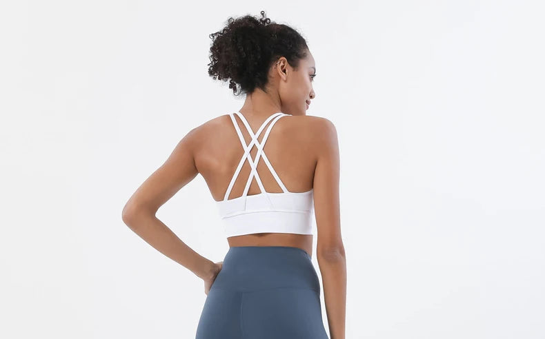 SOISOU Top Women Bra Cropped Bralette Gym Yoga Sports Bra Cross Sexy Back Female Bra Breathable Top Women's Underwear 25 Colors