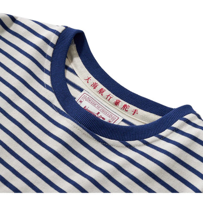 Winter New Blue White Striped Long Sleeve T Shirt Men Japanese Retro Heavy Weight Cotton Casual Tops Lovers Shirt Streetwear