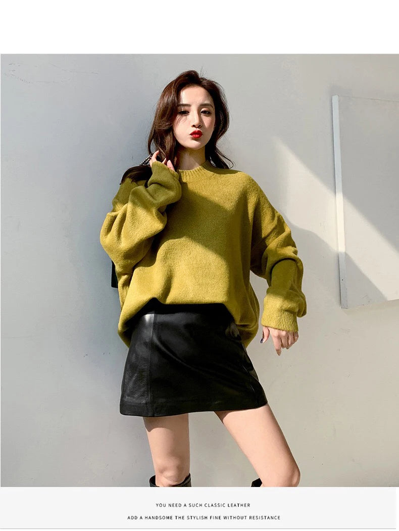Sheepskin Leather Skirt Women 2024 Fashion New High Waist Skirt Spring Autumn Slim Mini Skirt Genuine Leather Shorts Boots Y2k