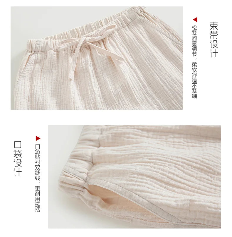 Spring and summer men's new style 100% cotton crepe shorts casual couple pajamas men and women solid color plus size home pants