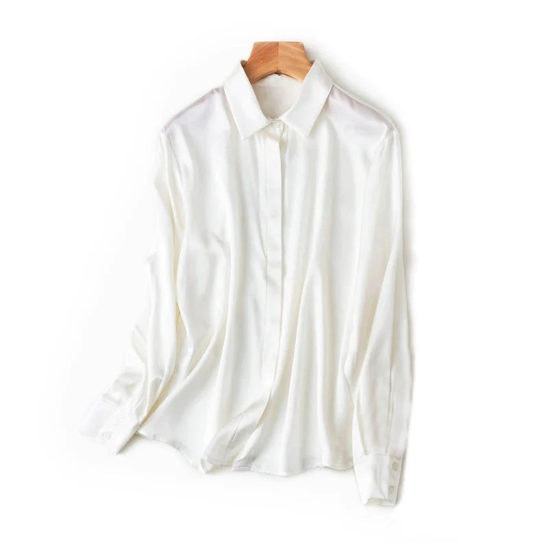 SuyaDream Woman Solid Shirts 93%Real Silk 7%Spandex Long Sleeves Chic Blouses, 2025 Spring Autumn Office Lady Top