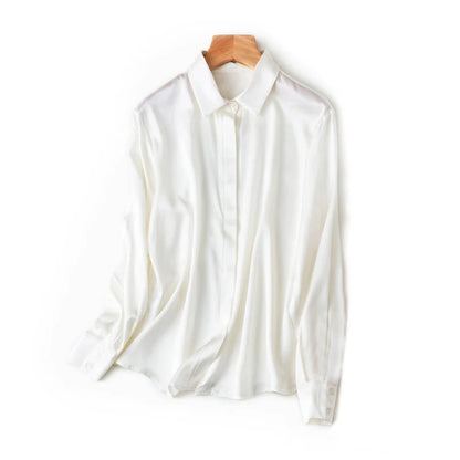SuyaDream Woman Solid Shirts 93%Real Silk 7%Spandex Long Sleeves Chic Blouses, 2025 Spring Autumn Office Lady Top