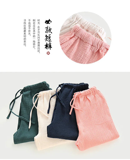 Spring and summer men's new style 100% cotton crepe shorts casual couple pajamas men and women solid color plus size home pants