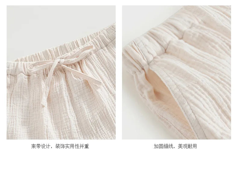 Spring and summer men's new style 100% cotton crepe shorts casual couple pajamas men and women solid color plus size home pants