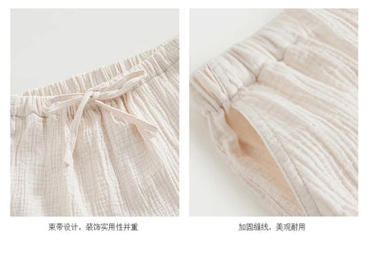 Spring and summer men's new style 100% cotton crepe shorts casual couple pajamas men and women solid color plus size home pants