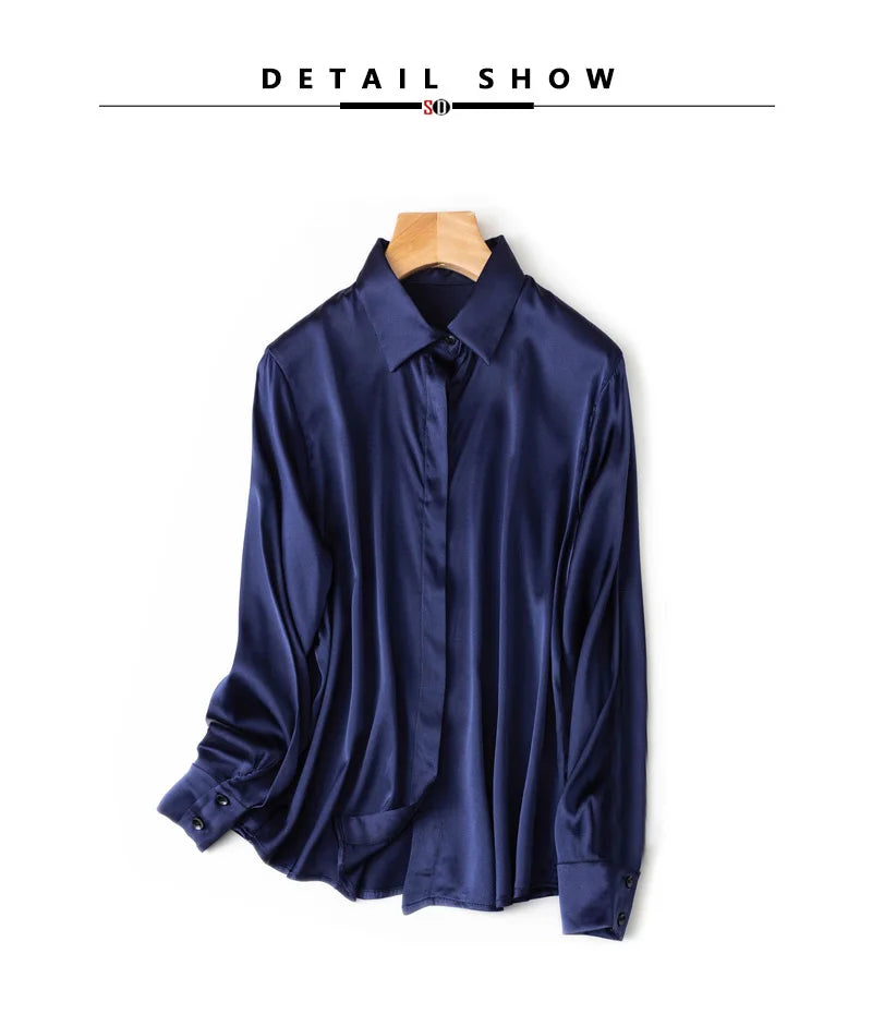 SuyaDream Woman Solid Shirts 93%Real Silk 7%Spandex Long Sleeves Chic Blouses, 2025 Spring Autumn Office Lady Top