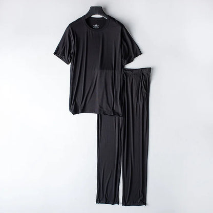 Men's spring and summer new modal pajamas two-piece short-sleeved trousers thin large size loose sports home wear suit sleepwear