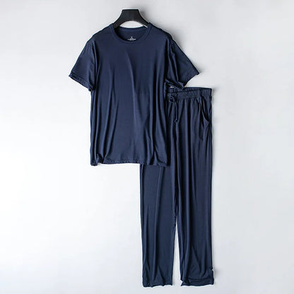 Men's spring and summer new modal pajamas two-piece short-sleeved trousers thin large size loose sports home wear suit sleepwear