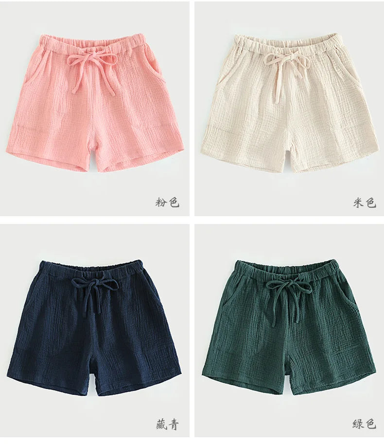 Spring and summer men's new style 100% cotton crepe shorts casual couple pajamas men and women solid color plus size home pants