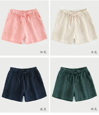 Spring and summer men's new style 100% cotton crepe shorts casual couple pajamas men and women solid color plus size home pants