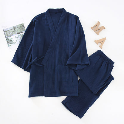 2026 Japanese Kimono Set 100%Cotton Pajamas Two-piece Couple Yukata Loose Men's And Women's Sweat Steaming Suit Home Service Set
