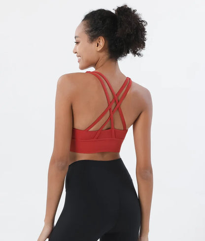 SOISOU Top Women Bra Cropped Bralette Gym Yoga Sports Bra Cross Sexy Back Female Bra Breathable Top Women's Underwear 25 Colors