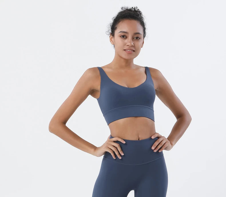 SOISOU Nylon Bra Top Women Gym Sexy Tight Sports Bra Fitness Yoga Women's Underwear Chest Pad Removable Anti-shake Bra 15 Colors