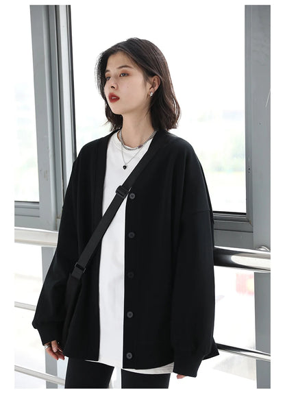 CHIC VEN Korean Autumn Winter Women's Sports Coat Casual Loose V-neck Sweatshirt for Women Thick Warm Tops Office Lady Female