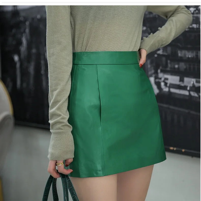 Sheepskin Leather Skirt Women 2024 Fashion New High Waist Skirt Spring Autumn Slim Mini Skirt Genuine Leather Shorts Boots Y2k